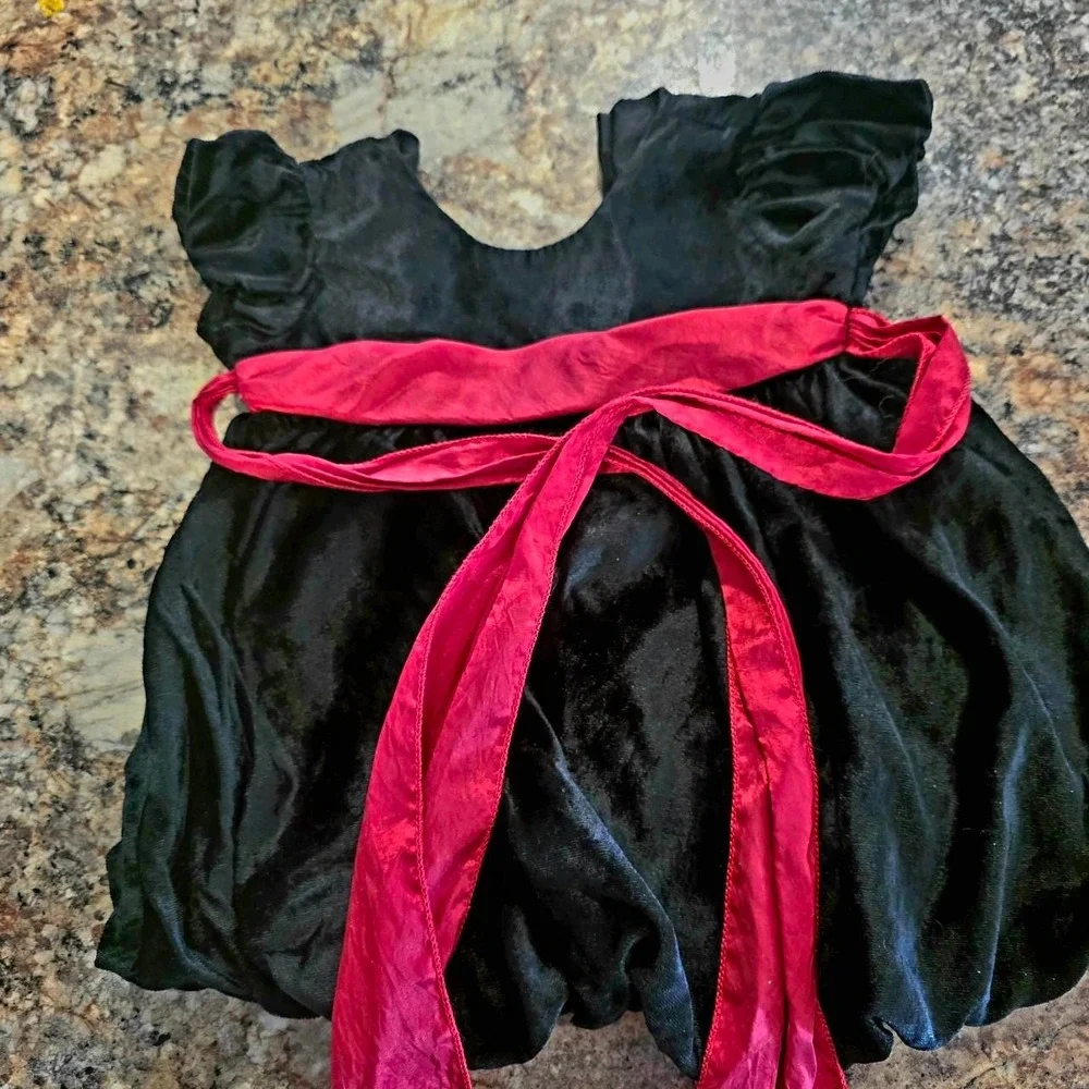 Unbranded Black Velvet Dress. Red Ribbon. Girl Dress. Size 12 -24 Months